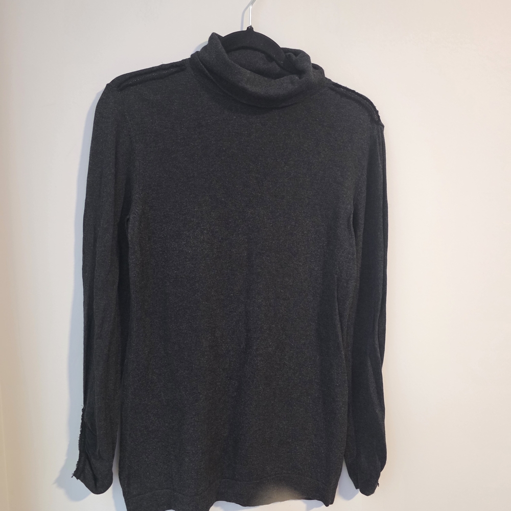 Luisa Cerano Silk Cashmere Blend Turtleneck Sweater Dark Charcoal Size 10 / Medi - Picture 4 of 11